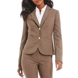 Calvin Klein Luxe Stretch 2 Button Notch Lapel Long Sleeve Blazer - Brown - 12